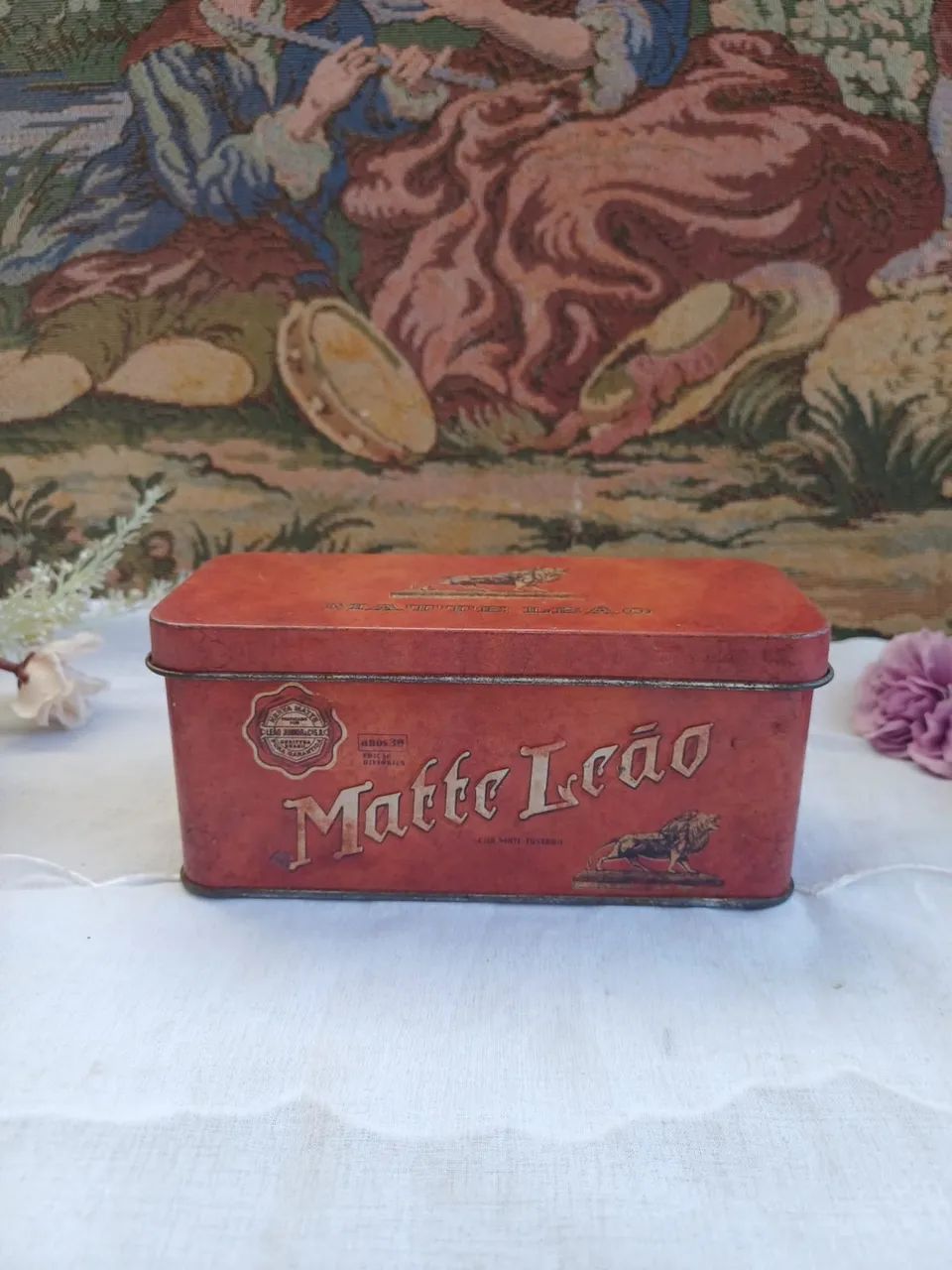 Lata antiga chá mate Leão colecionável 
