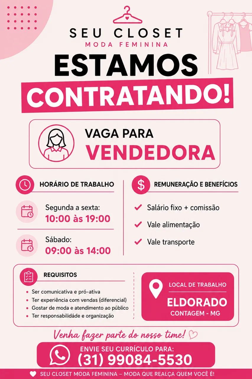 Vaga de vendedora eldorado 