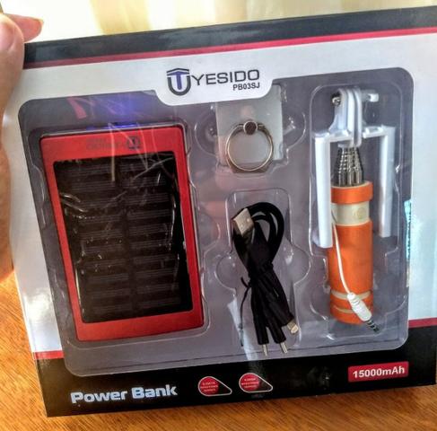 Carregador portátil Solar 15000mah Power bank , pau de selfie e fixador de celular - Foto 2
