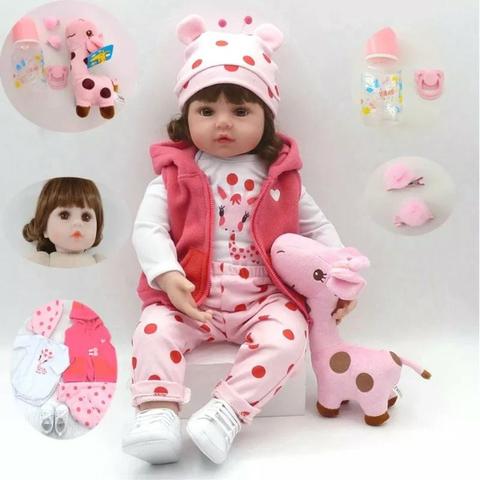 Boneca Bebê Reborn 48cm com girafinha