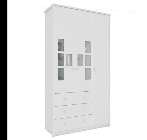 Frete Grátis* Roupeiro infantil guarda roupas 3 portas 3 gavetas - Biel