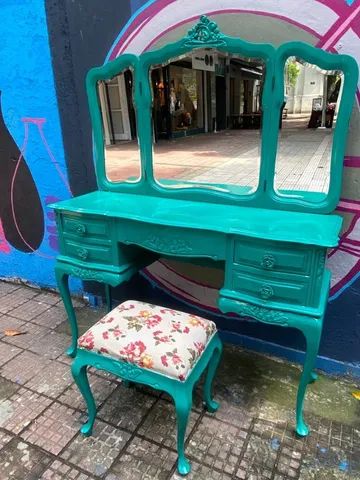 Penteadeira Laqueada Com Banqueta Estilo Chipandelle - Foto 4