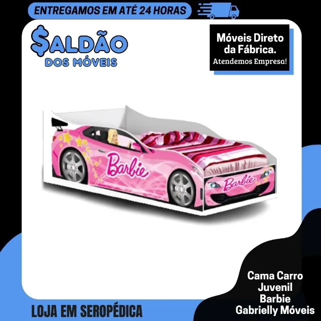Cama Carro Solteiro Infantil Barbie Feminina Rosa Luke Móveis