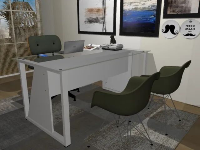 Mesa de Escritório. Em Madeira Maciça, square trapeze executive. Luxo. Com Vidro Temperado - Foto 3