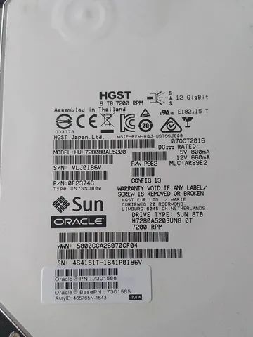 Disco HgST Sun Oracle 8TB 7200rpm 3.5" SaS