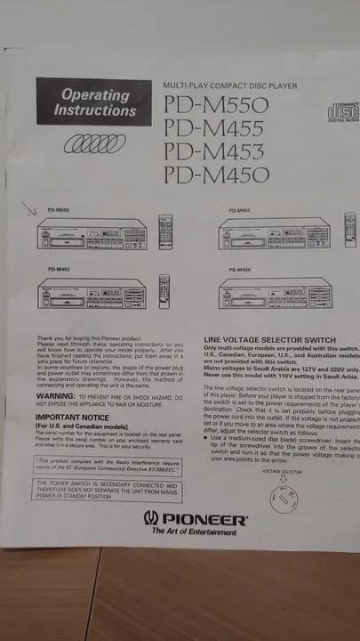 Manual Original CD Pioneer PD-M550 PD 450 PD 455