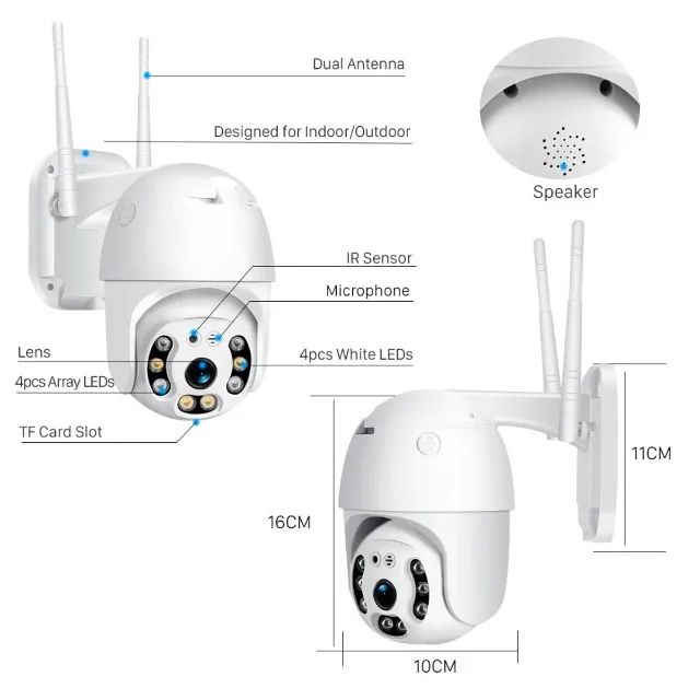 Câmera Speed Dome WiFi Full HD 1080P Infravermelho Audio Auto Rastreamento Prova D'Agua - Foto 3