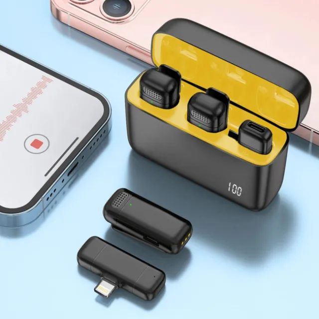 Microfone de Lapela USB-C Tipo C Duplo Sem Fio Caixa de Carregamento com Display - Foto 2