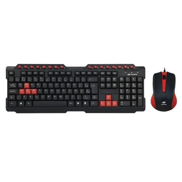 Kit Gamer C3Tech Black/Red Teclado e Mouse - WZetta
