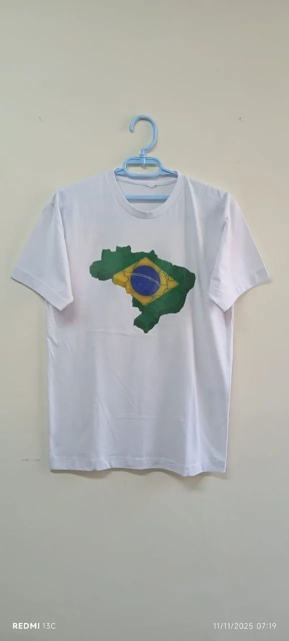 CAMISETAS DE ALGODÃO BRANCA TEMA BRASIL  NOVA 