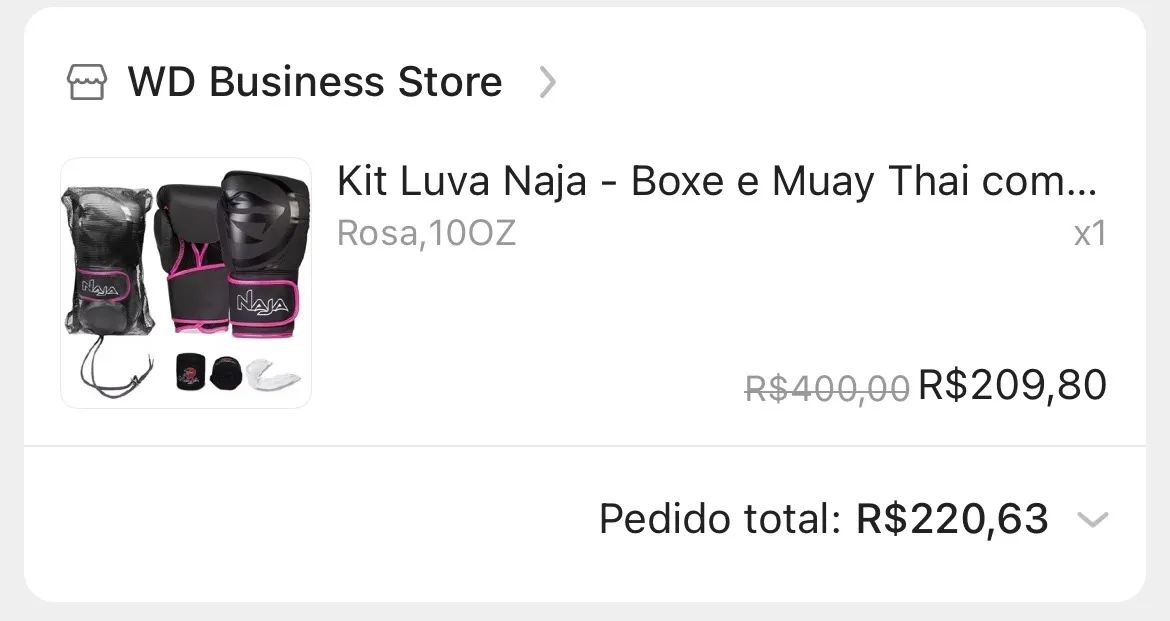 Kit Luva Naja - Boxe e Muay Thai Rosa 10OZ