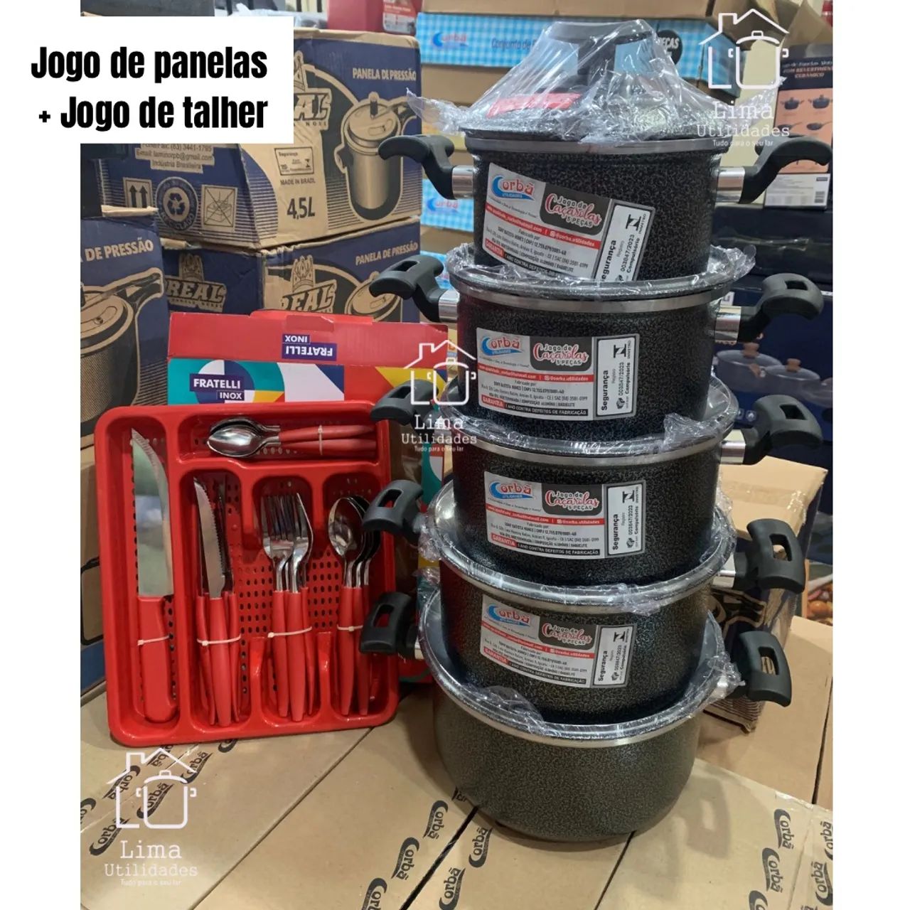 Jogo de panelas + kit de talheres 