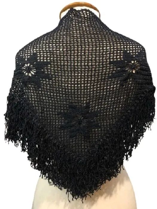 Xale De Crochê Linha Preto 110 cm x 50 cm - Foto 3