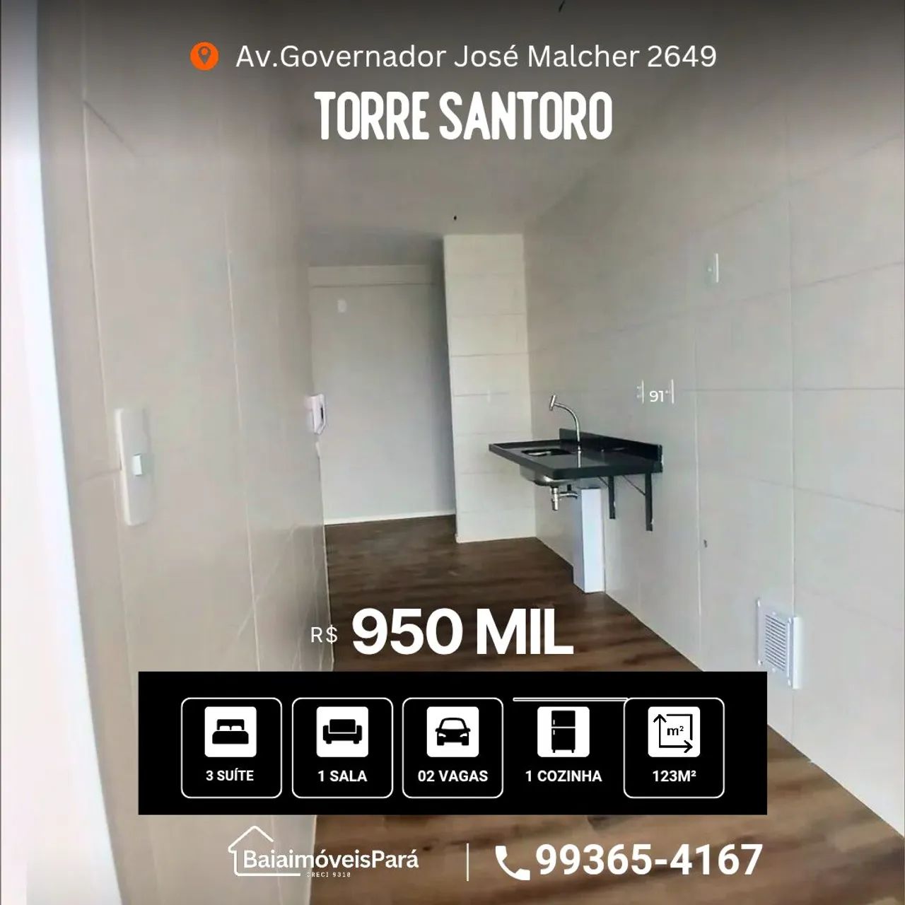 Edifício Torre Santoro, 3 suítes,2 vagas em Belém -Pará - Foto 2