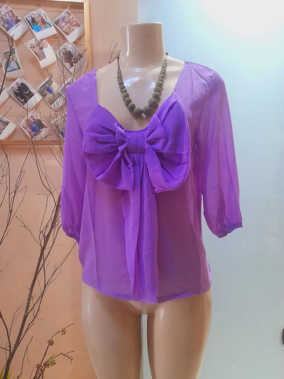 Blusa de Chiffon Roxa com Laço - Foto 5