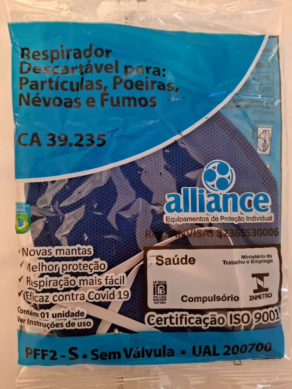 Respirador Descartável Alliance PFF2-S Sem Válvula
