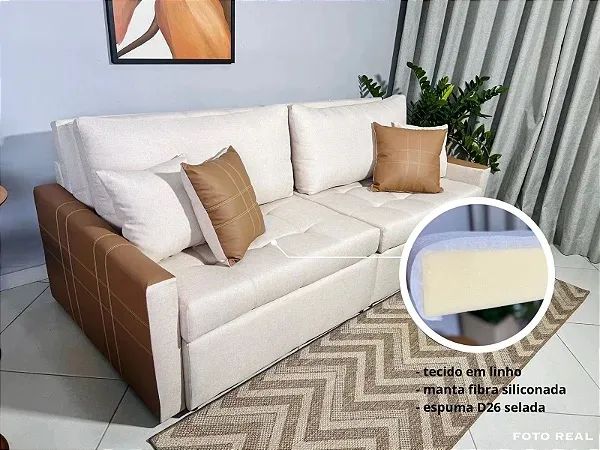 Sofá Cama Monaco Linho 2.20 Estrutura Madeira Maciça - Entrega imediata!  - Foto 5
