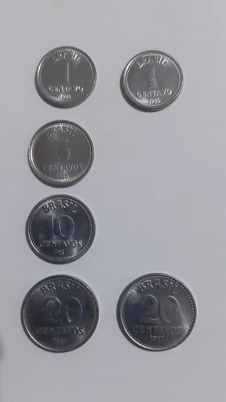 Lote 6 Moedas - 1 / 5 / 10 / 20 Centavos 1986 E 1987