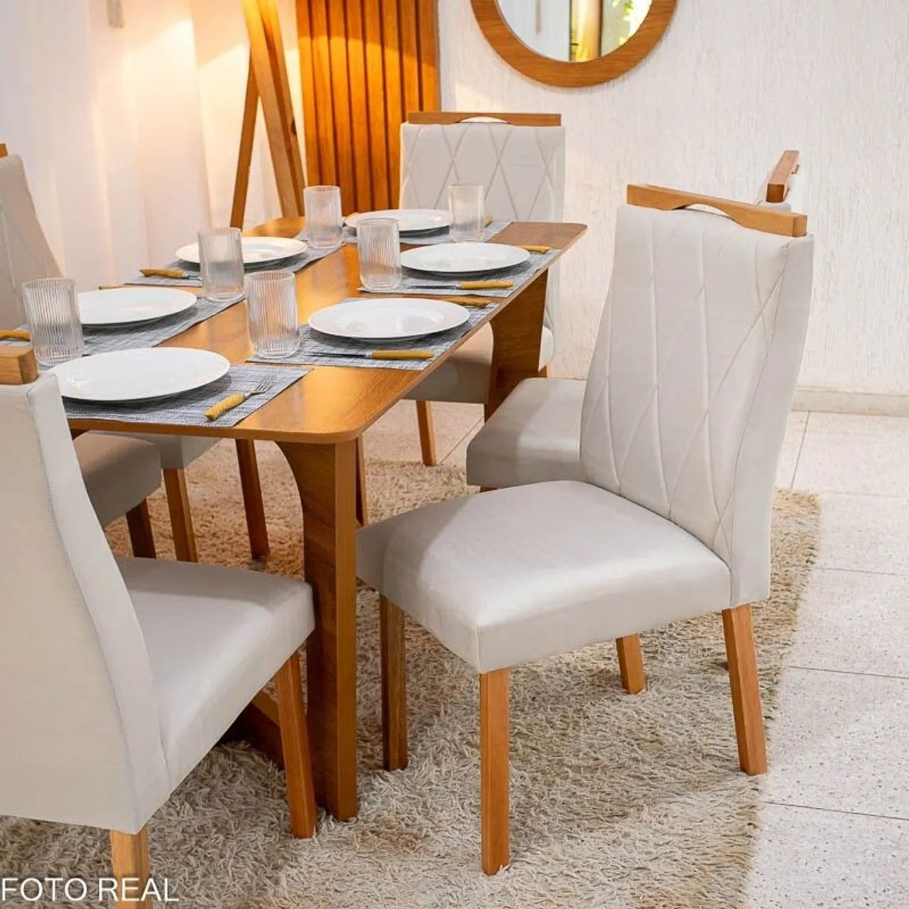 DUBAI DINING TABLE 160X80 WITHOUT GLASS, 6 LISBON SOLID WOOD CHAIRS RF64739713624323122