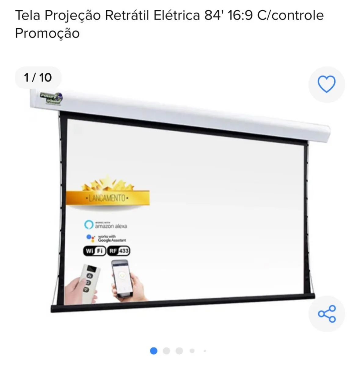 Tela Retrátil Elétrica 84' 16:9 C/controle + Moldura 