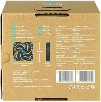 Kit Com 3 Fans Iceberg Thermal Icegale Silent, 120mm, Preto - Sem uso  - Foto 3
