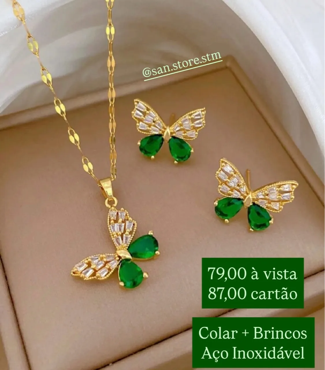 Conjunto Colar e Brincos - em Aço Inoxidável