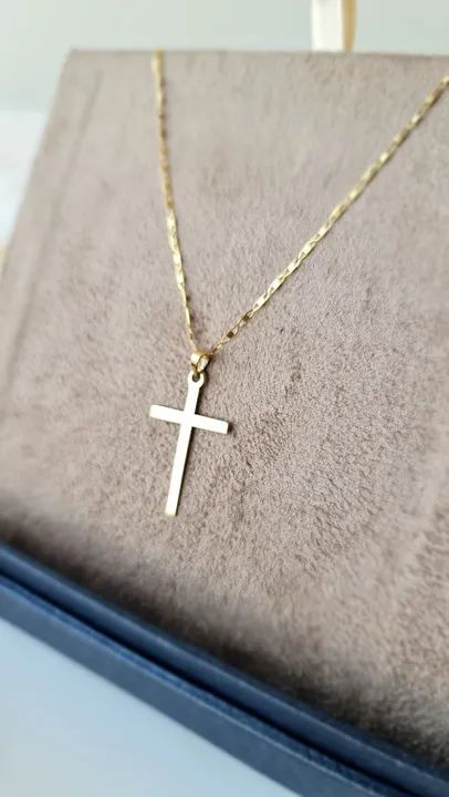 Colar e Pingente Cruz em Ouro 18k - Foto 2