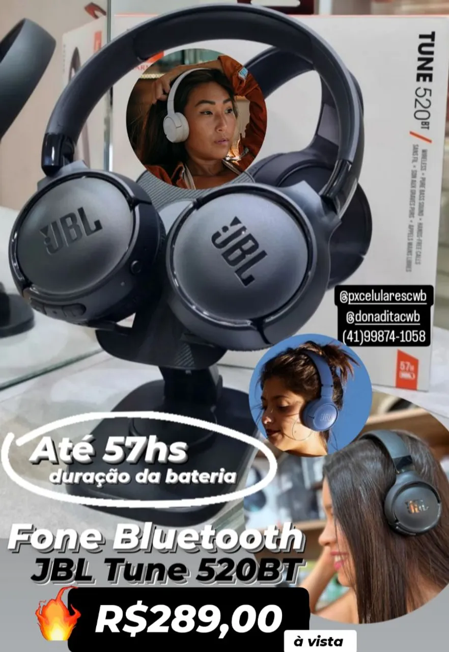 Fone de Ouvido Bluetooth JBL Tune 520BT - Até 57h de bateria!