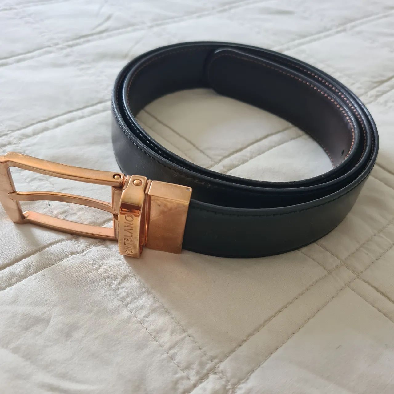Cinto Montblanc Couro Preto/Marrom com Fivela Rose Gold - Foto 2