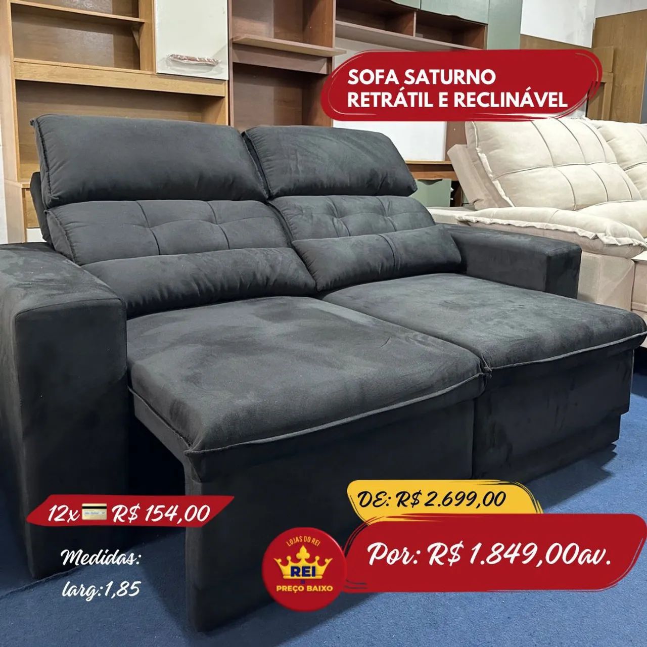 PROMOÇÃO URGENTE - Sofá Saturno RETRÁTIL e RECLINÁVEL com 1,85 de Largura - Foto 2