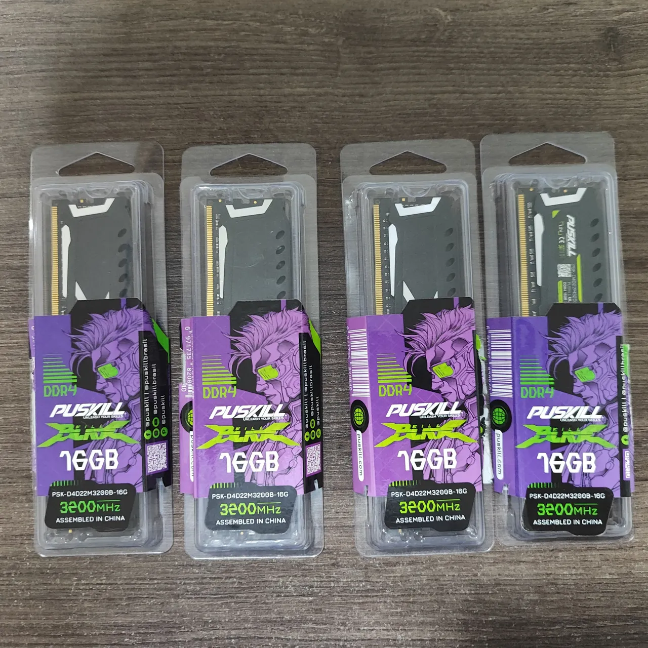 KIT com 4 Memória RAM Puskill X 16GB DDR4 3200MHz