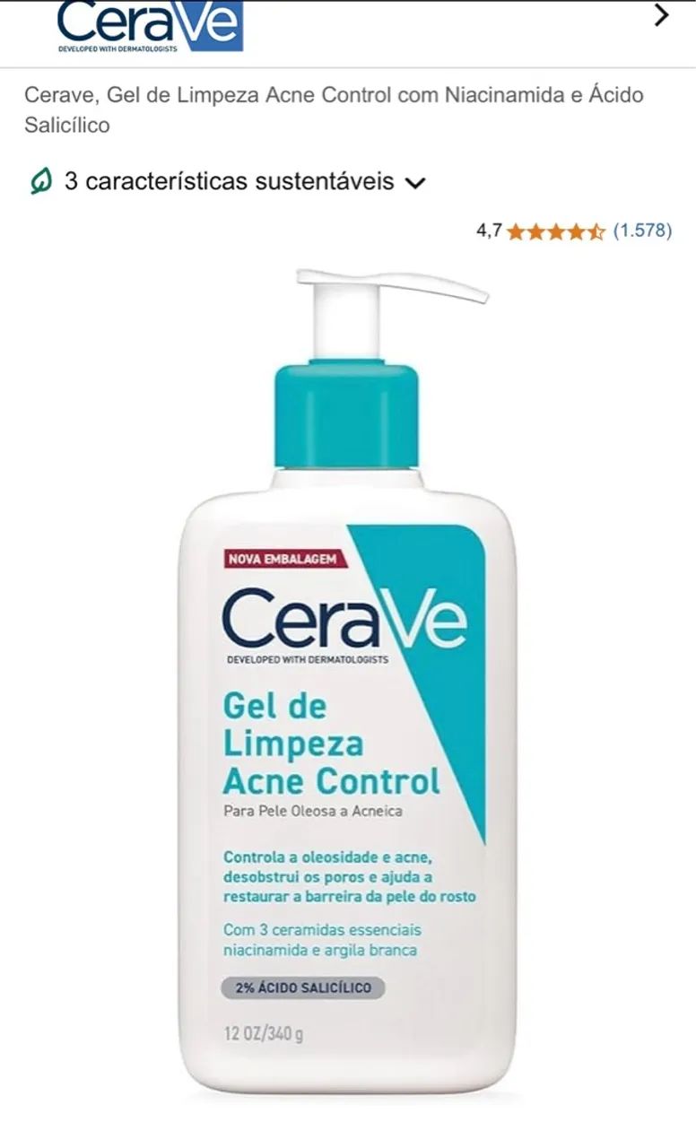 CeraVe Gel de Limpeza Acne Control - 2% Ácido Salicílico - 340g - Foto 3