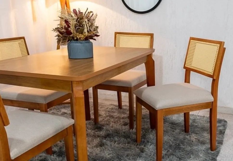 Mesa de Jantar Retangular com 4 cadeiras palhinha - Foto 4
