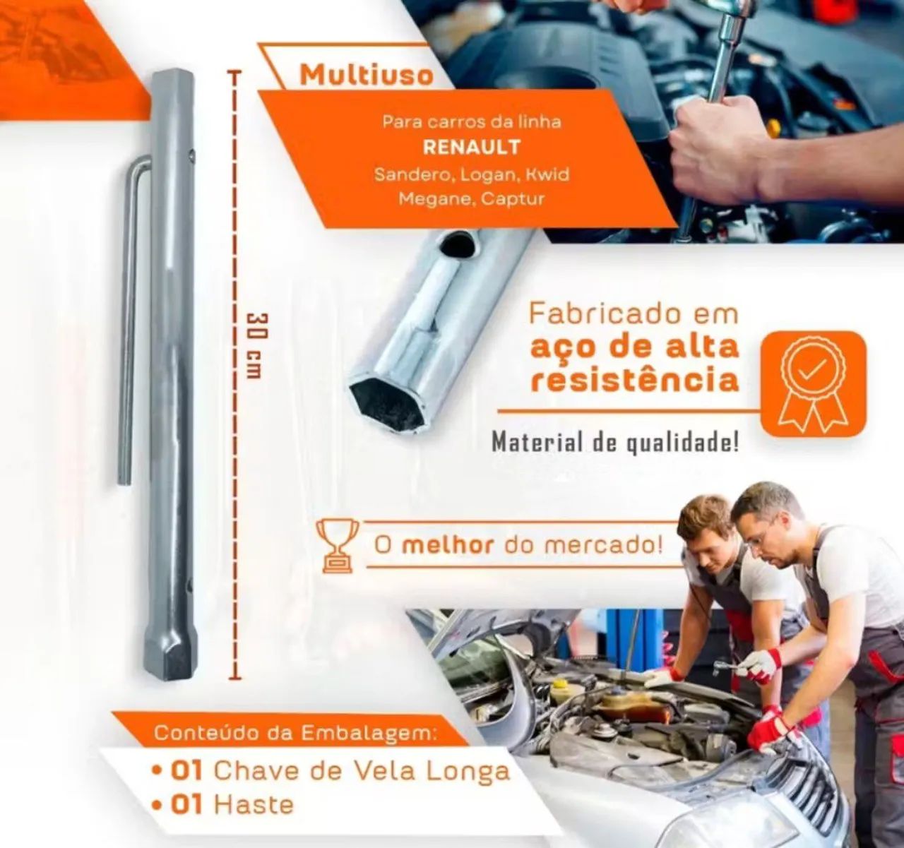 Chave De Vela Longa 14mm para carro Renault Logan Sandero Kwid - Foto 2