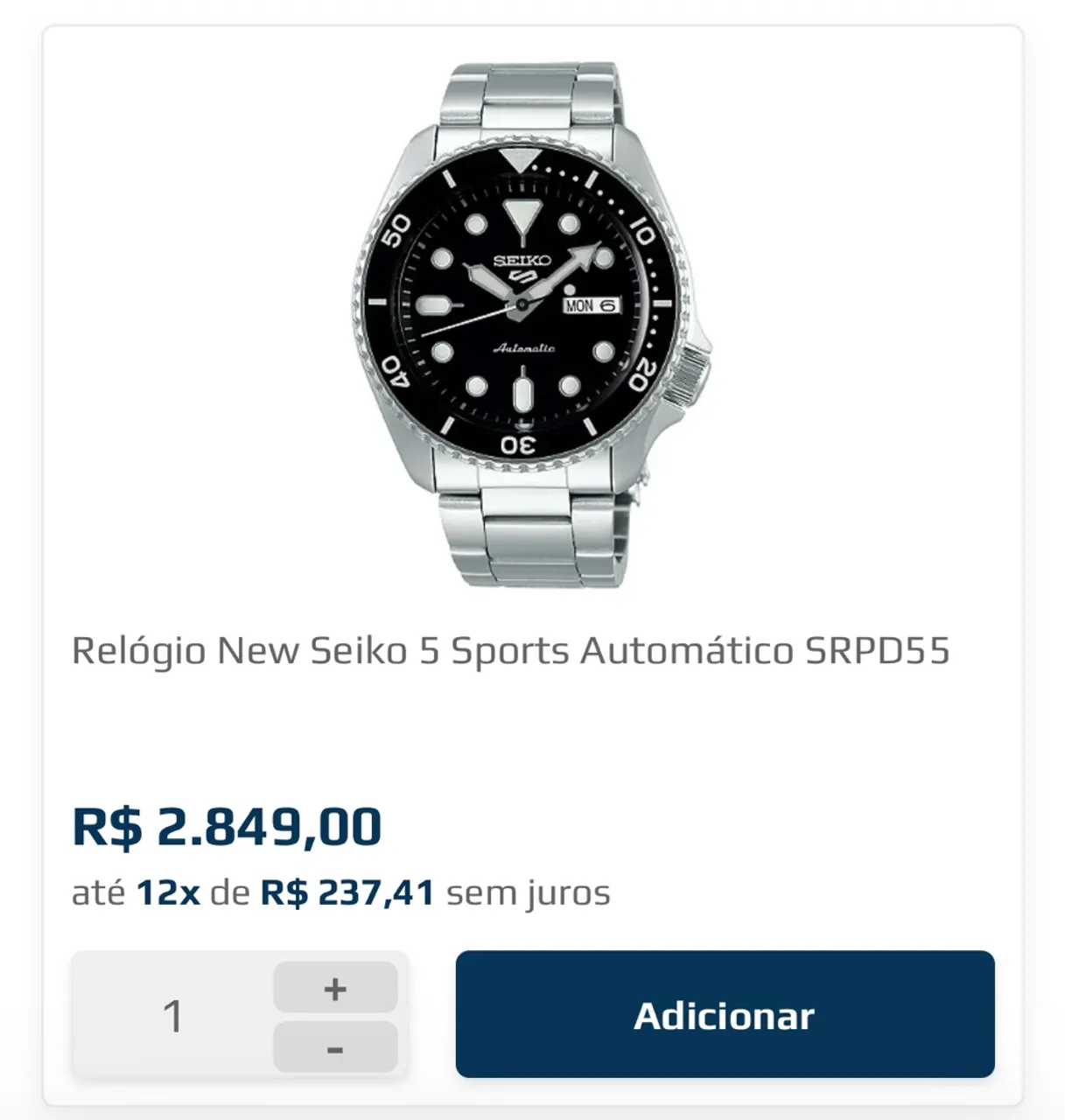 Relógio Seiko 5 Sports Automático SRPD55