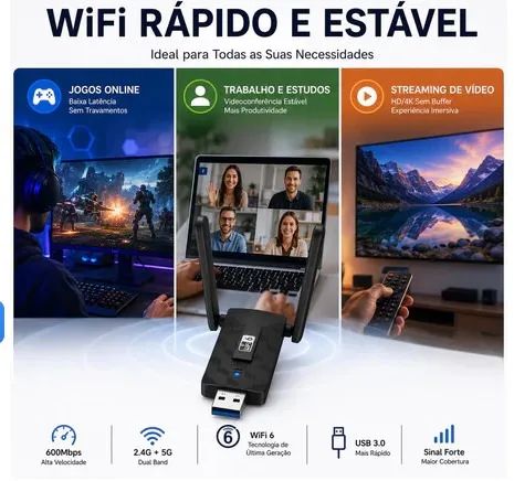Adaptador Wireless WiFi Mini 2 Antenas Dual Band 1300Mbps 5.8GHz/2.4GHz Sem Fio z1562 - Foto 6