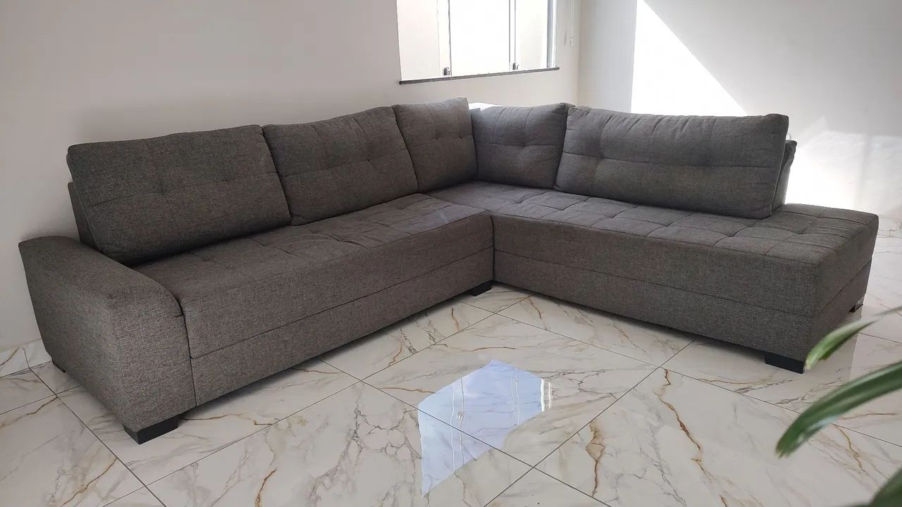 Conjunto com 2 sofás cinza | Forma Sofá de Canto | Grande e Versátil 