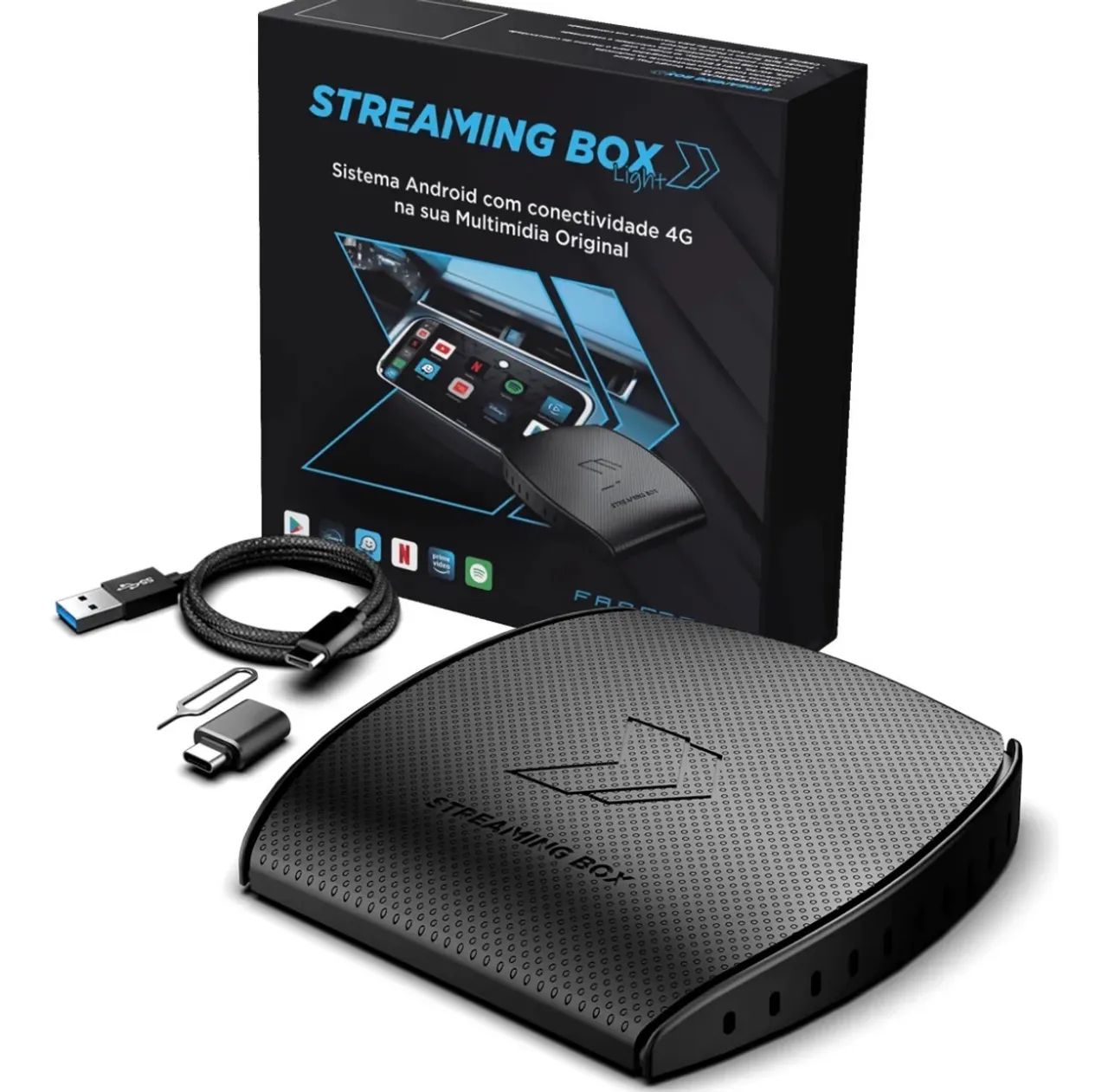 Streaming Box Light Ultima Versão Faaftech Car Play E Android Auto Sem Fio