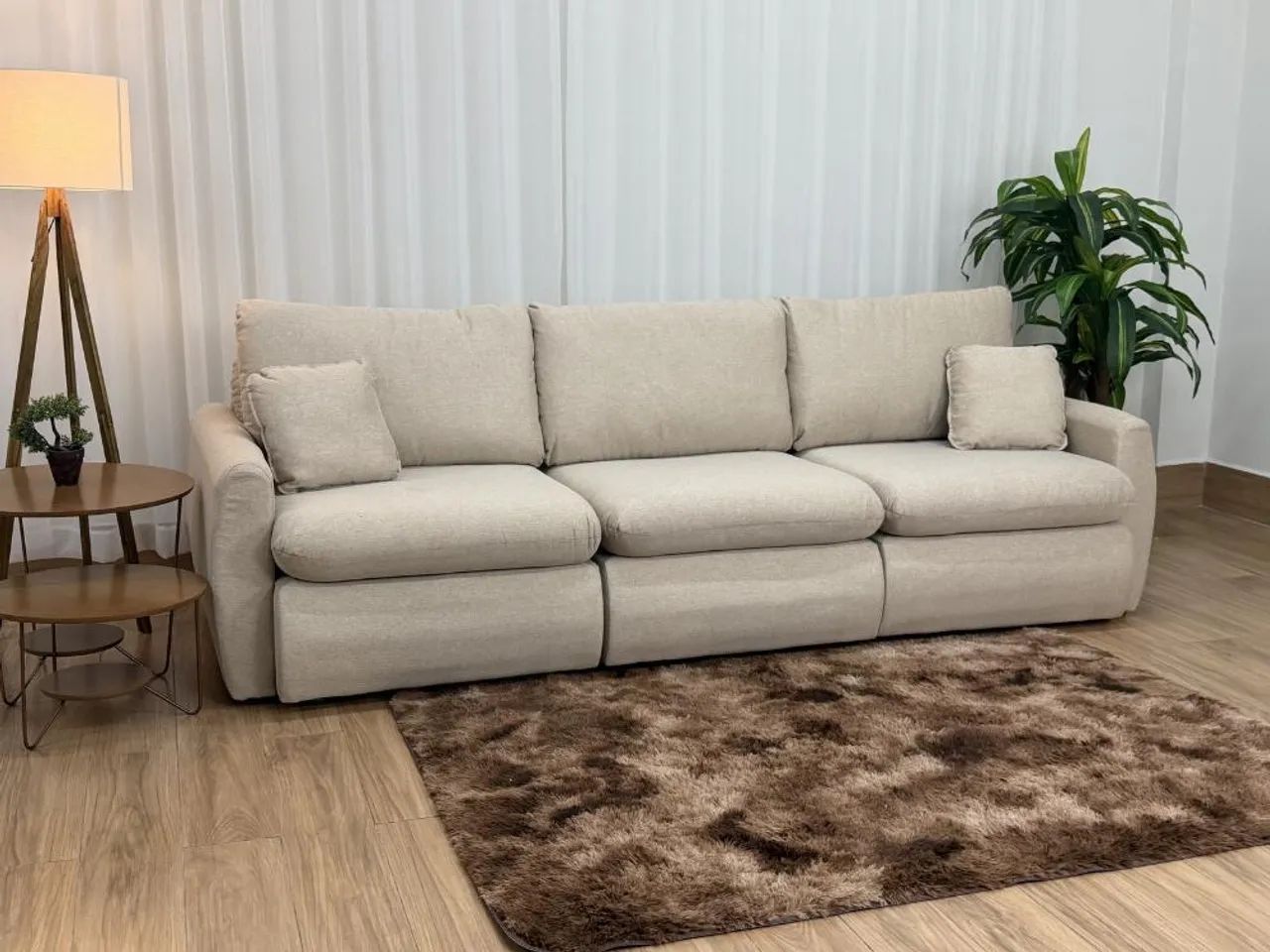 Sofá Cama Retrátil Reclinável Amaranto 2.70m 3 Módulos 80 - Bege Linho - Foto 4