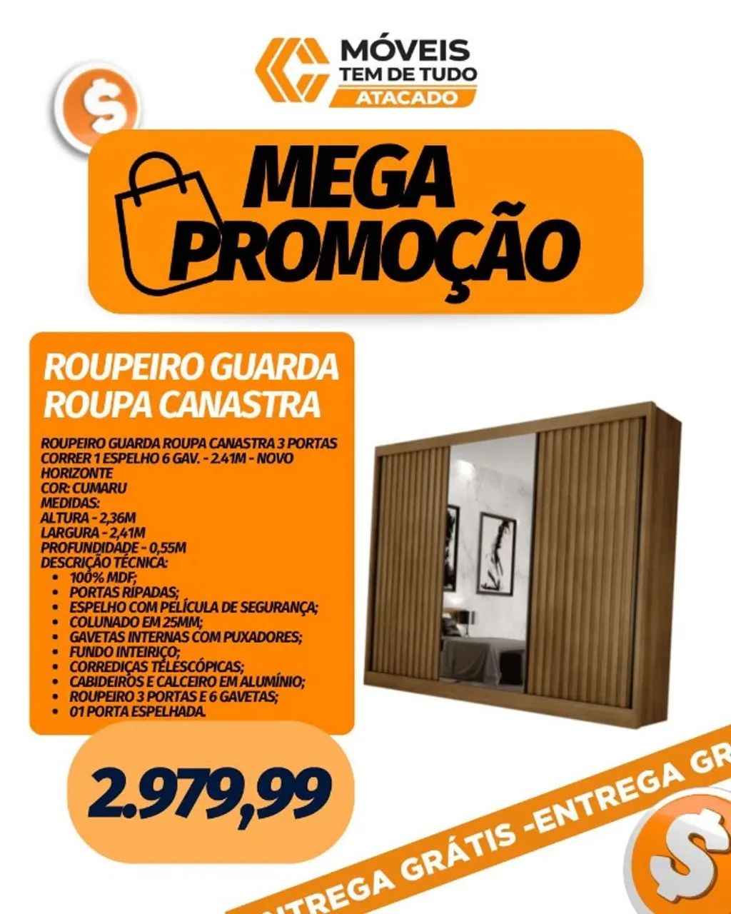 PROMOÇÃO IMPERDIVEL ROUPEIRO GUARDA ROUPA CANASTRA
