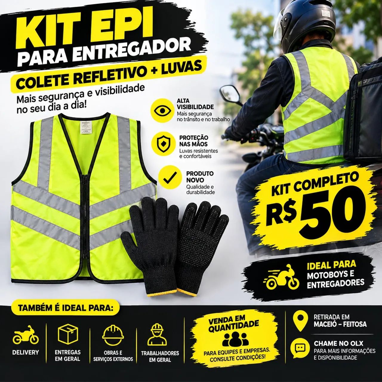 COLETE REFLETIVO + LUVAS | KIT PARA MOTOBOY E DELIVERY - Foto 2