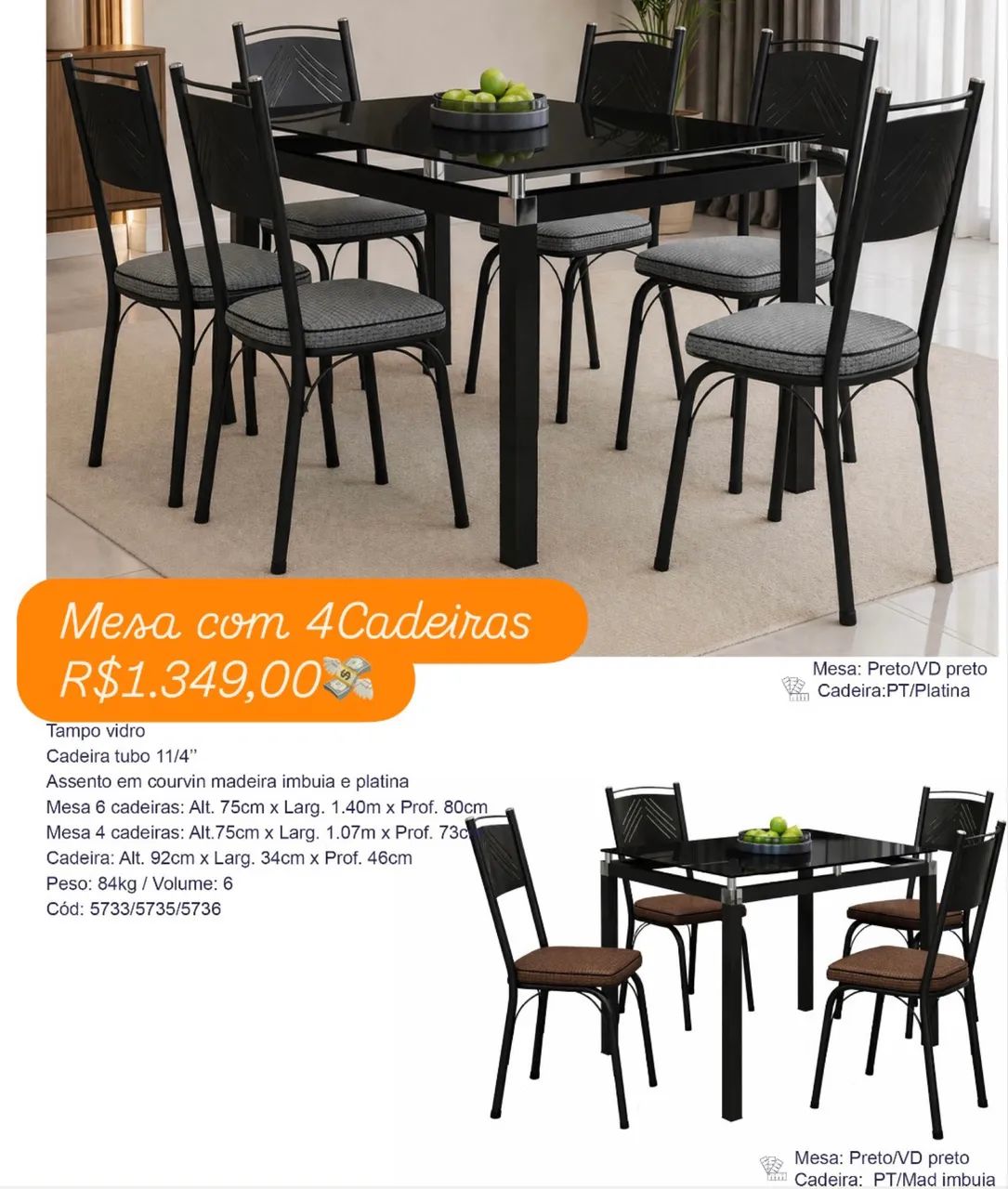 Mesa de Jantar com 4/cadeiras