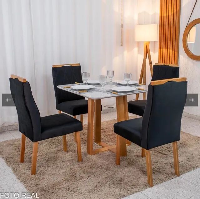 Conjunto de Jantar Aurora Square 90 com 4 Cadeiras Veludo Preto