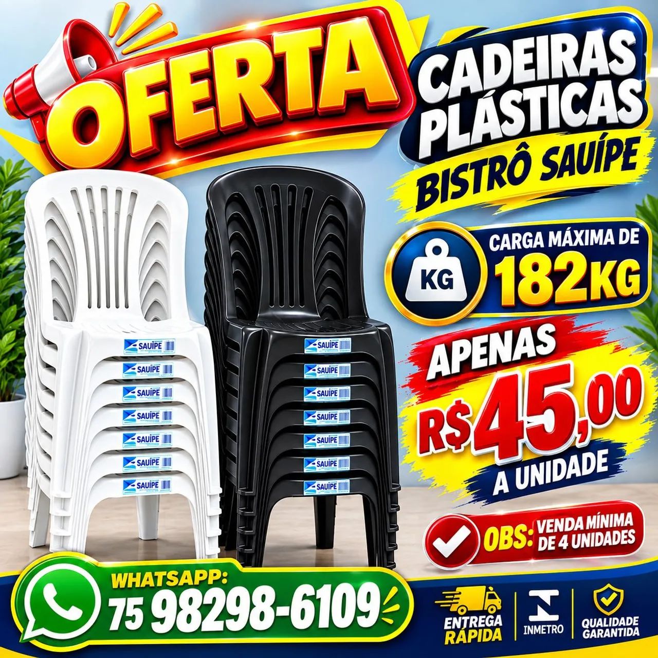 Cadeiras plásticas modelo bistrô Sauípe - Oferta!