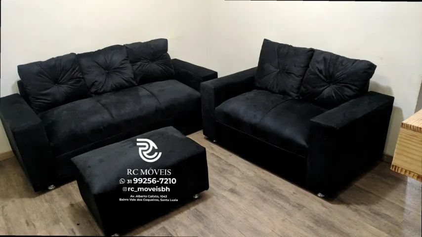 Sofá 2 e 3 assentos com Puff Material suede D33 Confortável Direto da Fábrica - Foto 4