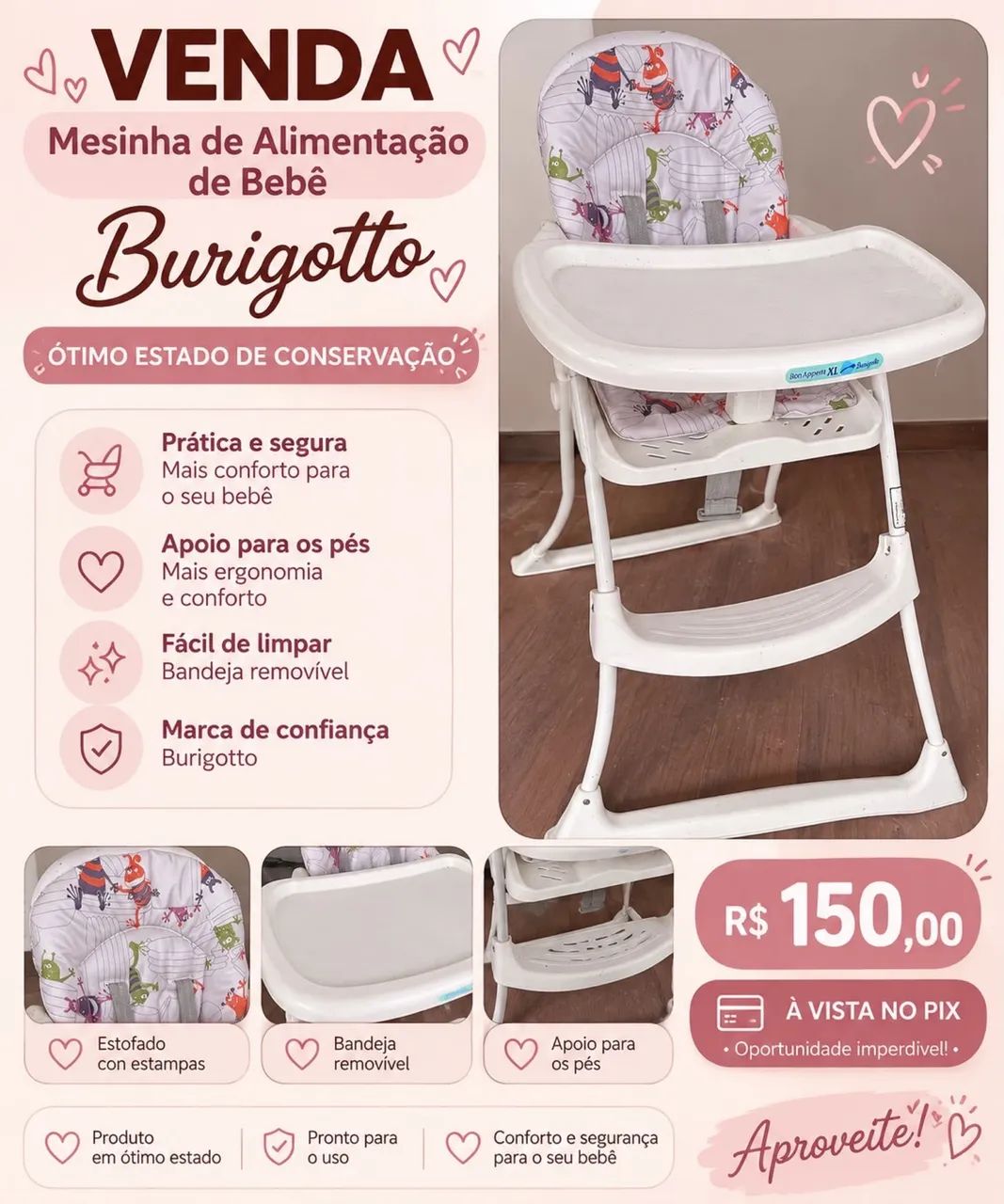 Mesa de alimentação para bebê Burigotto - Foto 3