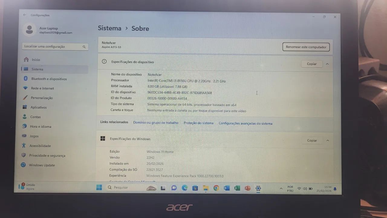 Notebook Acer Aspire 3 - A315