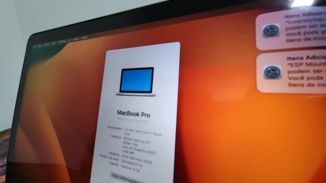 Macbook Pro 15 Retina A1398 i7 8GB 256SSD Nvidia Osx Ventura