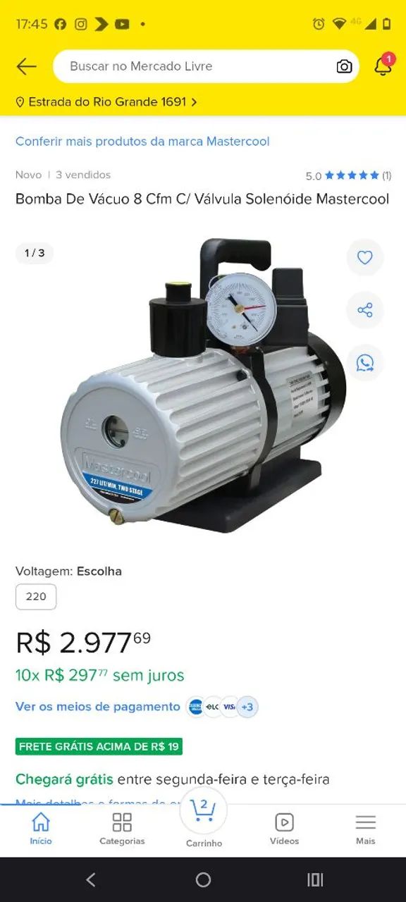 Bomba de vácuo Mastercool 8cfm com solenóide 
