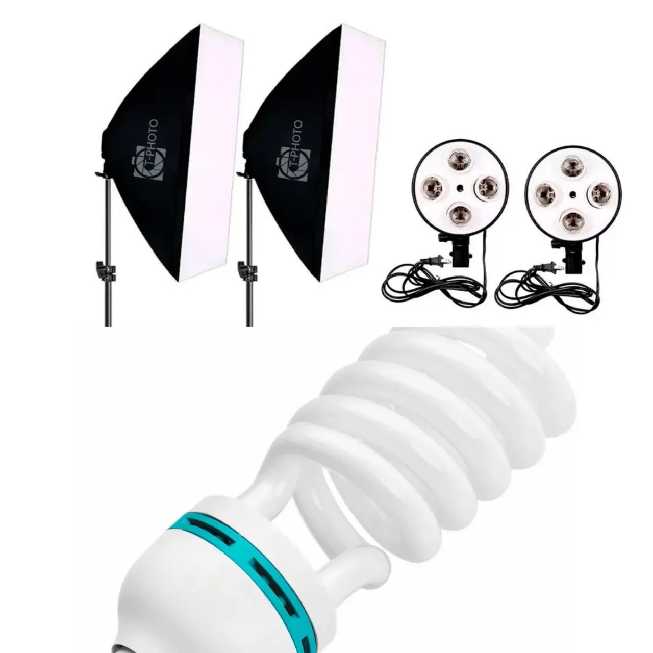 2 Softbox Duplo Quadruplo Tripés 2m + 2 Lâmpada Tricool Para Softbox 135w 5500k 